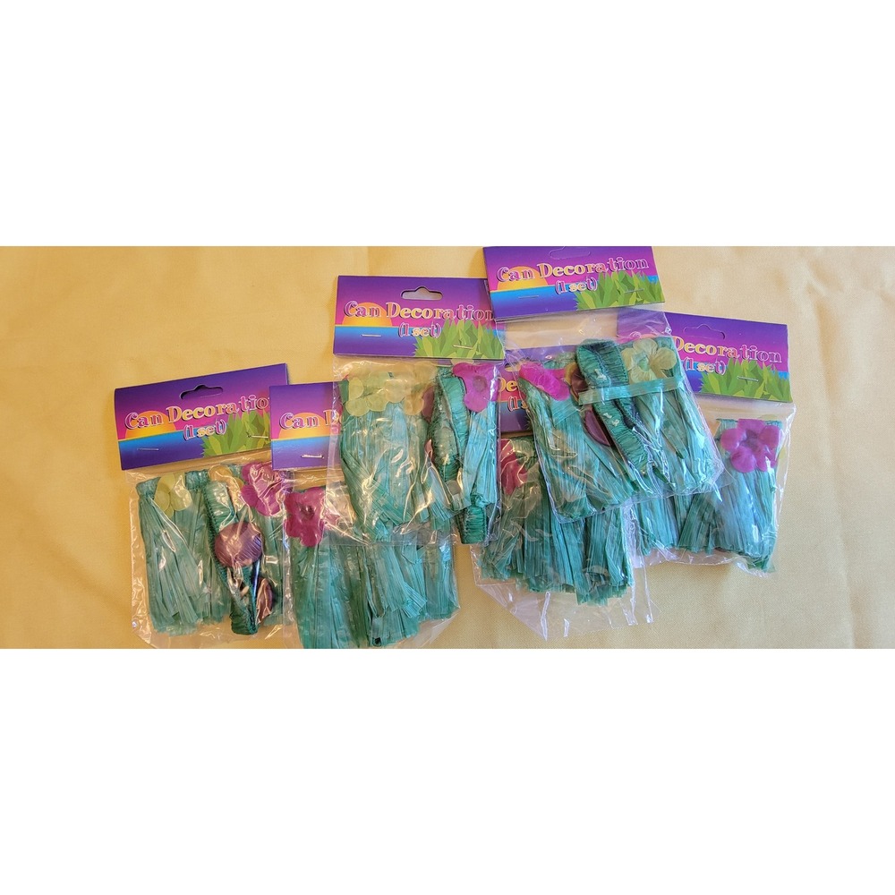 Lot of 6 Oriental Trading Luau Can Decoration Sets Green Grass Skirt 34/1726 NEW